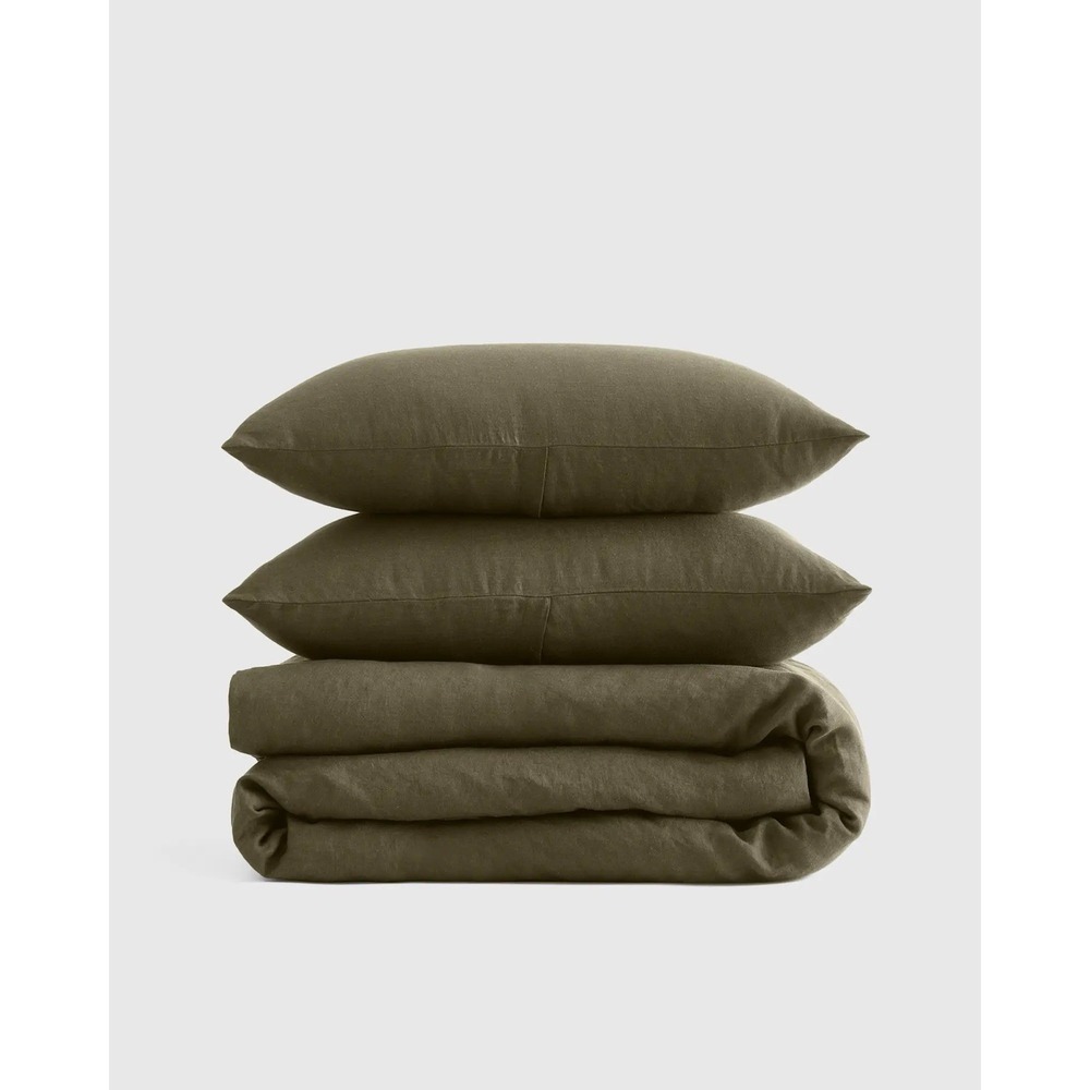 Quince NWOT European Linen Duvet Cover Set Full/Queen With 2 Shams Dusty Olive